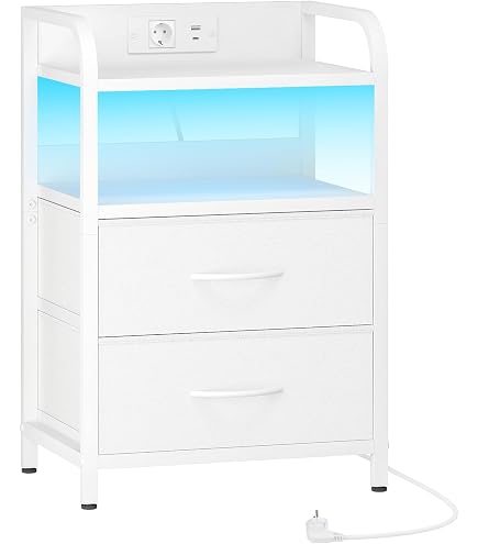 Table De Chevet LED Avec Multiprise USB - Lot De 2 - 2 Tiroirs - Noir - Brinlawb