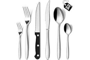 Hunnycook Set posate 12 persone, 72 pezzi set posate con coltello da bistecca, posate acciaio inox per ristoranti, feste e matrimoni, lavabile in lavastoviglie