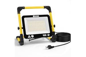 EYPINS Reflektor budowlany LED, 100 W, lampa robocza z wtyczką kabla 5 m, 3000 K/5000 K/6000 K, regulowane światło, IP66, wodoszczelny reflektor roboczy, 8000 lm, przenośny, do warsztatu, konserwacji
