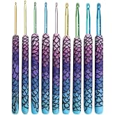 9 Par&ccedil;a Renkli Tığ Seti &ndash; Metal U&ccedil;lu, Mermaid Desenli Ergonomik Saplı Tığ Seti