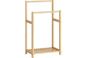 HOOBRO Fristående handdukshylla, 2 nivåer bambu filtställ för badrum, 42 cm L x 24,9 cm B x 77,5 cm H, filtstege med förvarin