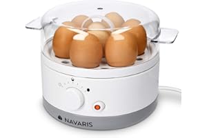 Navaris Cuiseur à Œufs Électrique - Appareil Vapeur sans BPA pour 1 à 7 Œufs - Œuf à la Coque Mollet ou Dur - Doseur et Perce-Œufs Inclus