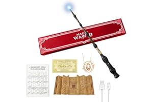 FGJCJ Elder Wand, Dumbledore Wand with Light, Rechargeable Magic Wand with Magic Spell Card, Map, Necklace, Station Ticket, Luminous Wizarding World Wands Gift Box
