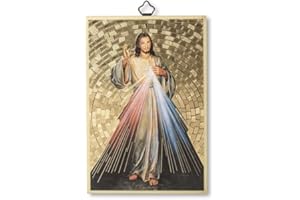 F.LLI BONELLA Fratelli Bonella | Cuadro sagrado sobre madera MDF de álamo 8 mm con mosaico de lámina dorada de Jesús Misericordioso con corona a la Divina Misericordia en la parte posterior, 10 x 15 cm | Made in