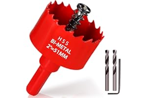 KACNON Seghe a Tazza Bi-Metallica 51 mm, M42 HSS Sega A Tazza Trapano, con Adattatore Esagonale e Punta di Centraggio, per Forare Plastica, PVC, Legno, Fibra di Legno, Metallo Dolce, Rosso