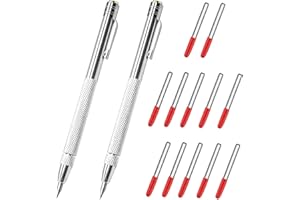 FENGCHUANG 2 Stück Wolframcarbid Stift, Tieflochmarker Bleistift, Anreißnadel Hartmetall mit Magnet, Anreißwerkzeug mit Zusätzlichen 12 Ersatz Red Hat Markierspitzen für Glas/Metallblech
