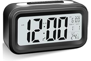 Larkumio Wecker Digital Ohne Ticken, Digitaler Wecker Batteriebetrieben Alarm Clock LED mit Licht Temperaturanzeige Snooze Kinderwecker Laut für Tiefschläfer Kinder Erwachsene, Schwarz