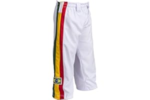 JL Sport Pantalon Authentique Brésilien Capoeira Arts Martiaux Garçon (Blanc Jamaïque Thème Reggae)