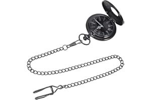 VILLCASE Taschenuhr Antike Mechanische Taschenuhren Rund Retro Doppelanzeige Römische Arabische Ziffern Ziffernblatt Taschenuhr Mit Kette Für Herren (Schwarz)