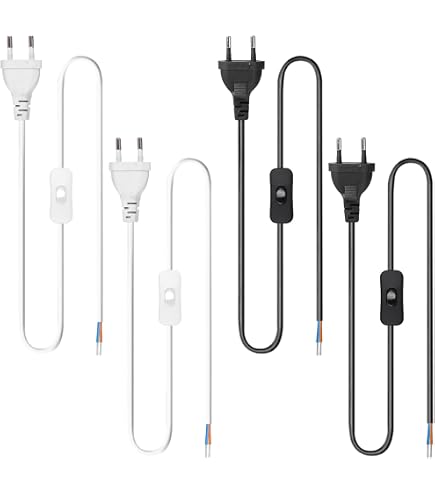 3x Netzkabel Mit Schalter – 1,8 M, EU-Stecker, 2x0,75 Mm², Für Lampen & Stehleuchten, Schwarz