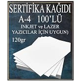 A4 Sertifika Kağıdı Kalın 100 Adet Gramajlı Fotokopi Kağıdı 120 gr T&uuml;m Yazıcılara Uyumlu 21x29.7 cm Kalın Baskı Kağıdı