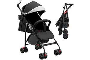 OHMG Reisebuggy flugzeug handgepäck,Kinderkraft Kinderwagen,Leichte Reise Buggy,Liegeposition, Kleine Maße nach Zusammenklappen,Vergrößerbares Verdeck,Für Geburt, bis 22 kg (A-Schwarz)