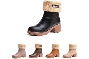 Hitmars Botas Mujer Invierno Forradas Cálidas Botines Ante Plataforma Zapatos Nieve Cómodos Negro Caqui Gris Marrón 35-43EU