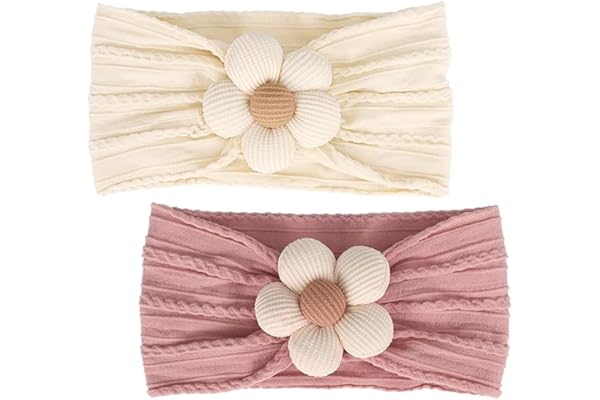 2 Pièces Bandeau Bebe Fille Fleurs Bandeaux Extensible, Nylon Bandeaux Fait Main Bandeau Cheveux Fille, Bandeau Turban Bébé, Bandeau élastique pour Bébé, Bambin