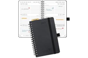 ‎POPRUN POPRUN Taschenkalender 2025 Klein Ringbuch mit Softcover, ca. A6 (16 x 10,5 cm) - Kalender 2025 Klein (Jan.2025-Dez.2025) - Terminplaner 1 Woche 2 Seite mit Plastiklineal - Schwarz