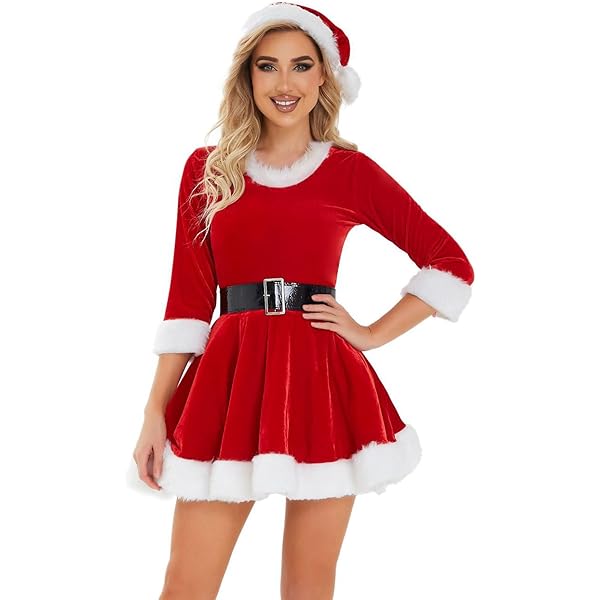 TiaoBug Femme Robe Mère Noël Père Costume Mere Noel En Velours