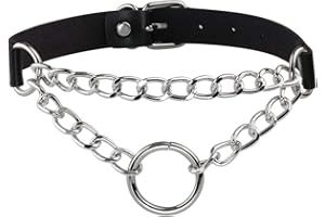 Manfnee PU Leather Choker Punk Goth Emo Cricle Chain Choker Collar Necklace for Women Men Adjustable