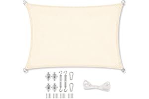 VIVANUTRIA Stonehill Sonnensegel Rechteck 2 x 3 m + GRATIS (!) Befestigungsmaterial | für Garten, Balkon & Terrasse | Sonnenschutz | Wetterschutz | wasserabweisend | PES | Polyester (Creme)