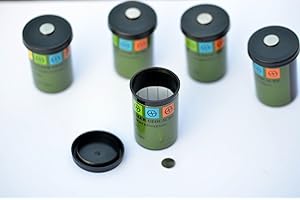 ‎GEO-VERSAND geo-versand 5 x magnetische Filmdose incl. wasserfestem Logstreifen und Aufkleber - Geocaching Versteck - Neodym