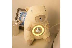 Aedcbaide Kids Alarm Clock, Night Light Lamp Cute Plush Toy Kapibala Sleep Training Alarm Clocks with Phone Holder, Rechargeable & Dimmable Wake Up Light For Room Decor