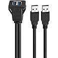 Baolongking USB 3.0 Panel Flush Mount Cable USB 3.0 Extension USB Mount, Dash Mount, Flush Mount, Panel Mount Cable, For Car, Boat, Motorcycle (Square Dual USB 3.0 1M)