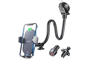 APPS2Car 15W Qi Handyhalterung Auto mit Ladefunktio, Handyhalterung Auto Induktives Laden für Saugnapf Windschutzscheib Lüftung, Wireless Car Charger für iPhone 14/13/12 Pro Max (inkl. QC-Ladegerät)