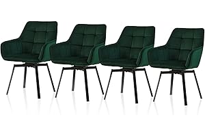 ‎TUKAILAI TUKAILAI Esszimmerstühle Drehbar 4er Set, Drehstuhl esszimmer Samt mit Armlehnen Rückenlehne Gepolsterter Sitz Metallbeine, Armlehnstuhl Küchenstühle Polsterstuhl Sessel für Küche Wohnzimmer,Grün