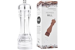 Pinsheng Molinillo Acrílico de Pimienta, 16.7CM Molinillo de pimienta y sal transparente de cerámica ajustable transparente, Molinillo Manual de Sal y Pimienta de Acrílico