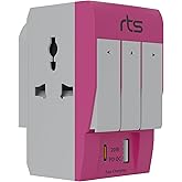 rts 3 Way 3 Pin Universal Multiplug Travel Adaptor with Type C PD & USB Ports Individual Switch LED Indicator Compatible with