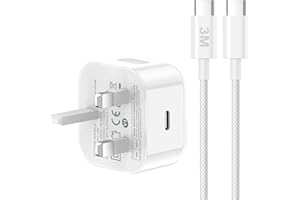 BAMKEY iPhone 17 16 15 Fast Charger and Cable, 30W USB C Charger Plug with 3M Nylon USB C to Type C Cable for iPhone 17/16e/16 Pro Max/16 Plus/15/15 Plus, iPad Air/Pro, USBC Plug UK USBC Power Adapter