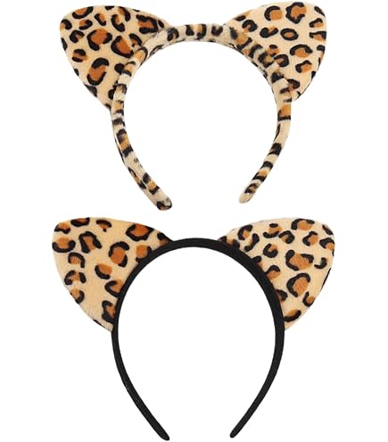 Cerchietto Con Orecchie Di Gatto E Motivo Leopardato – Fascia Per Donna E Bambina – 19x16 Cm – Per Carnevale, Cosplay E Feste A Tema