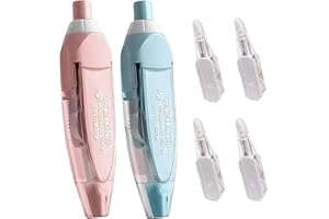 EUDUQ Rullo di correzione retrattile, 2 pezzi, mouse di correzione da 6 m x 5 mm, con 4 core intercambiabili, mini nastro di correzione per oggetti scolastici e uffici