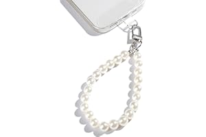 AMAYO,Chaîne de téléphone portable universelle, compatible avec n'importe quel téléphone portable, smartphone et coque de téléphone portable (perles blanches de 10 mm)