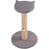 Pugalo Stepli Kedi Y&uuml;zl&uuml; Platform Tırmalama Tahtası, Gri Peluş Kaplı, Sisal İpli, Oyuncaklı (Antrasit)