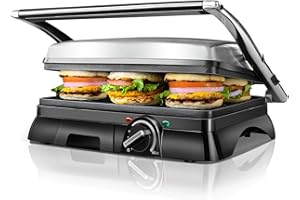 ‎AIGOSTAR Aigostar Samson Kontaktgrill XXL, 2000W Panini Grill mit Antihaftbeschichtung, 180° klappbar, Temperaturkontrolle, Fettauffangschale