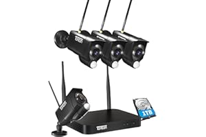 ‎TONTON 2K WLAN Überwachungskamera Set Außen, Tonton 10CH 5MP H.265+ NVR mit 4pcs 3MP Kamera, PIR AI Bewegungserkennung, 30M Farbe/IR Nachtsicht, 24/7 Videoaufzeichnung, APP PC Fernzugriff, 1TB Festplatte