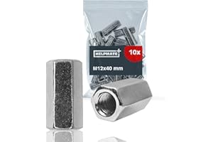HELPMATE - Dado di prolunga M12 - acciaio zincato - 10 pezzi - Dado di prolunga esagonale per collegamento di filettature metriche (12x40x19)