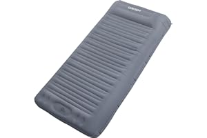 Origem Samopompująca się mata kempingowa, 14 cm, ultralekki nadmuchiwany materac z poduszką na pojedyncze łóżko, kemping do trekkingu, namiotu, plecaka, hamaka, śpiwora (Szary)
