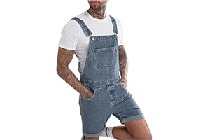 HAOLEI Kurze Herren Jeans Latzhose Denim Short Cargo Overall Pants Latz Arbeitshose Slim Fit Jeanshose Jungen cool Jumpsuit Jogger Streetwear