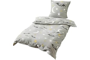 ‎BIERBAUM Bierbaum Jack by Kinder Biber Bettwäsche 2 TLG. 135x200cm Fledermaus Sterne Mond Grau Silber Gelb