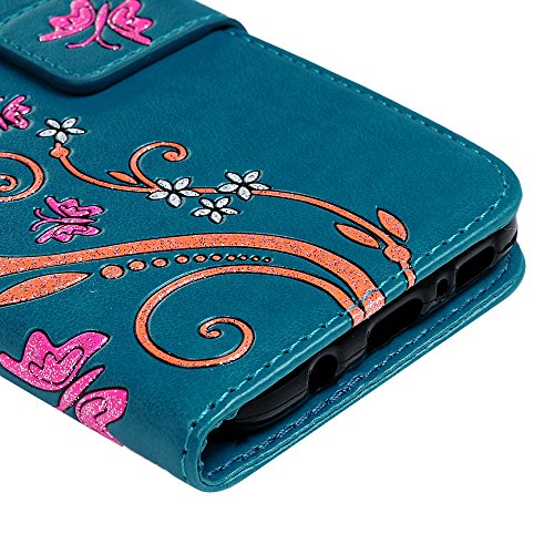 Lanveni Samsung Galaxy S8 Hülle, Handyhülle Galaxy S8 Flip Case Cover PU Lederhülle Schutzhülle Magnetverschluss Ledertasche mit Stander Function Brieftasche Card Slot Handy Tasche mit Bunte Schmetterling Cover Design (Blau)+ 1 x Stylus Pen + 1 x Staubdichte Stecker - 7