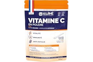 NUJIMÉ Vitamine C pure en poudre | 1 000mg par dose | Poudre ultra fine, solubilité instantanée | 100% acide L-ascorbique | Immunité, Vitalité, Anti-fatigue | Cuillère doseuse incluse (200G)