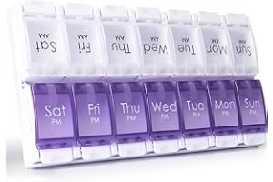 CSTDE Weekly Pill Box Organiser, Large Pill Organiser 2 Times a Day, Travel Tablet Medication Box with Push Button Design for Vitamin, Fish Oil, Supplements