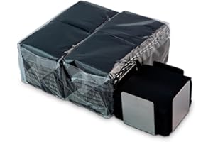 Lot de 300 serviettes cocktail en papier noir + porte-serviettes de table en acier inoxydable - Texture micro-point - Plus épaisses et absorbantes - 10 x 10 cm pliées - Hostelnovo