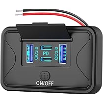 KEWIG Presa USB 12V Ricarica Rapida QC3.0 E PD Tipo C, Doppia Porta, Con Interruttore On/Off E Voltmetro, IP66 Impermeabile Per Auto, Barca, Camper - 2