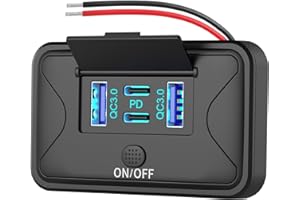 HAPYTRIP 78W 4 Puertos Toma USB 12V Montaje en Pared, PD Doble 36W y QC3.0 Doble 18W Ligero Montaje en Superficie Panel de Toma de Cargador con Interruptor de botón para autobús RV Camión Marina Carro Golf