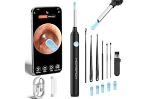 HOPEFOX Ear Wax Removal Kit - Ear Cleaner Ear Camera - Ear Wax Remover with 6 Pcs Ear Set - Ear Wax Removal Tool - WiFi Cleaner Camera with 6 Silicon Ear Spoon - Ear Cleaning for iOS & Android (Black)