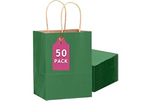 Gcardist 50 st stora presentpåsar i mörkgrönt papper med handtag – 33 × 26 × 12 cm – festpåsar, perfekta för flera användning