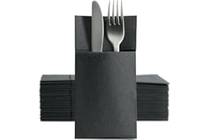 Shobi Tovaglioli portaposate 40x30 cm Tasca effetto stoffa in Pura cellulosa Biodegradabile e Compostabile (Nero, 250)