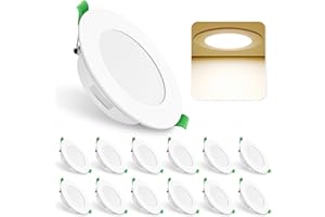 ALUSSO LIGHTING 5W LED Downlight Ceiling 230V,350lm Ultra Slim Recessed Ceiling Lights, Warm White 4500K Spot Lights, Cutout Ø75-85mm, IP44 Waterproof for Kitchen Bathroom, 12 Pack